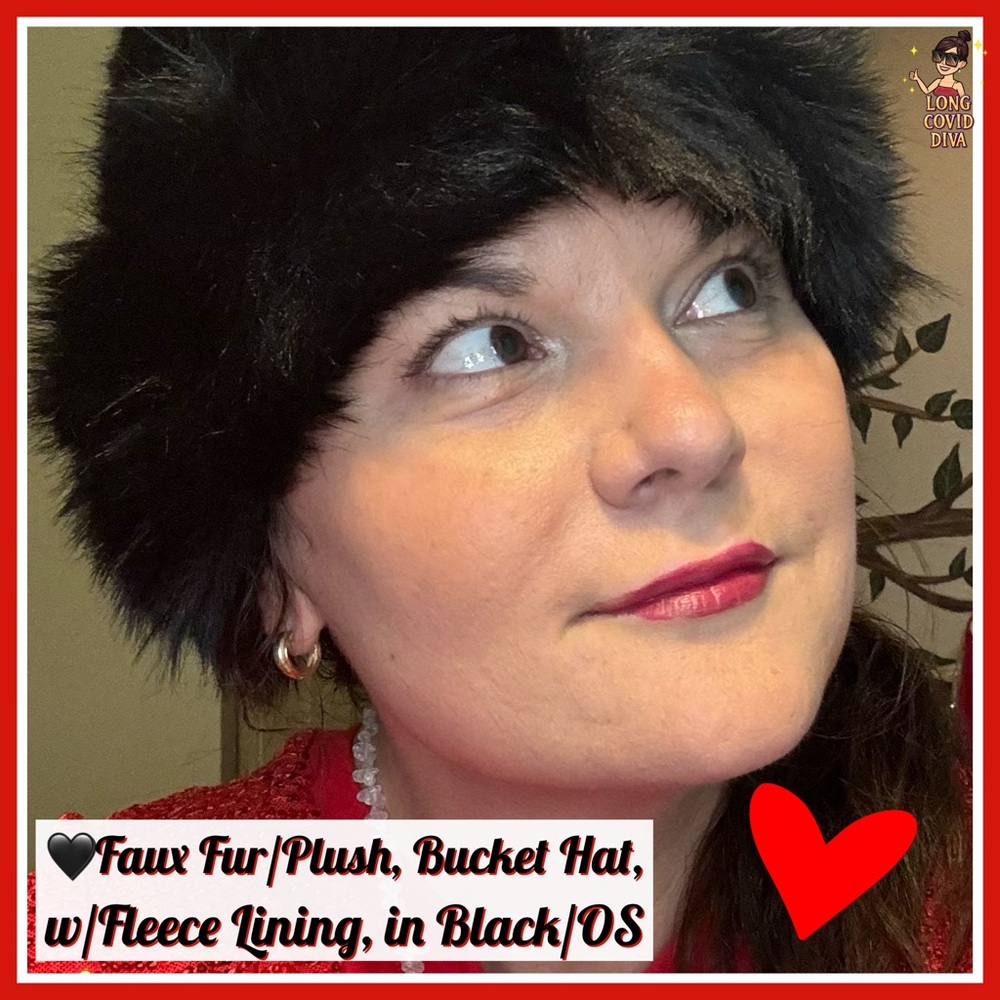 ❤️🖤Faux Fur/Plush, Bucket Hat, w/Fleece Lining, in Black/OS